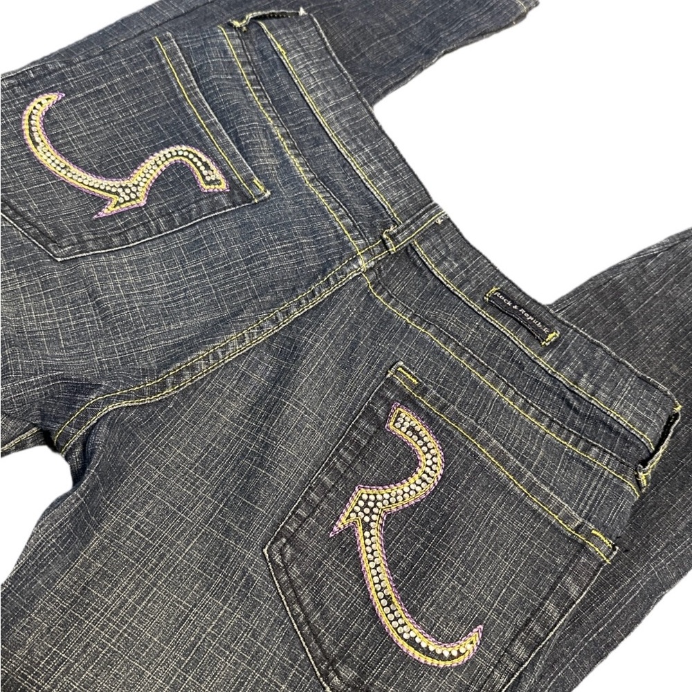 Y2K ROCK & REPUBLIC women's dark faded rhinestone skinny jeans, 26".